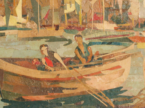 View of the port of Cannes collage on isorel, 20th century