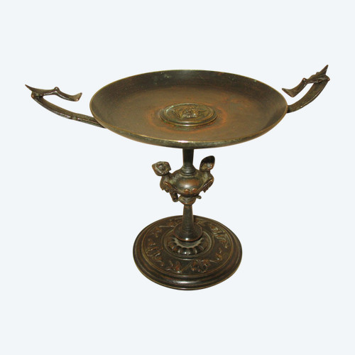 Antique style pocket cup in bronze with medal patina, 19th century