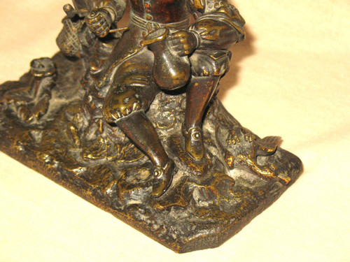 Cacciatore a riposo medaglia in bronzo patinato del XIX secolo