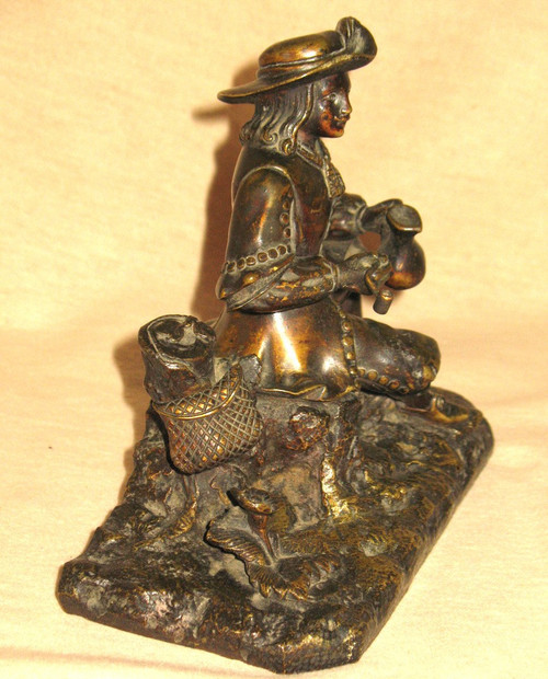Cacciatore a riposo medaglia in bronzo patinato del XIX secolo