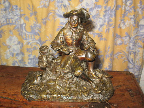 Cacciatore a riposo medaglia in bronzo patinato del XIX secolo