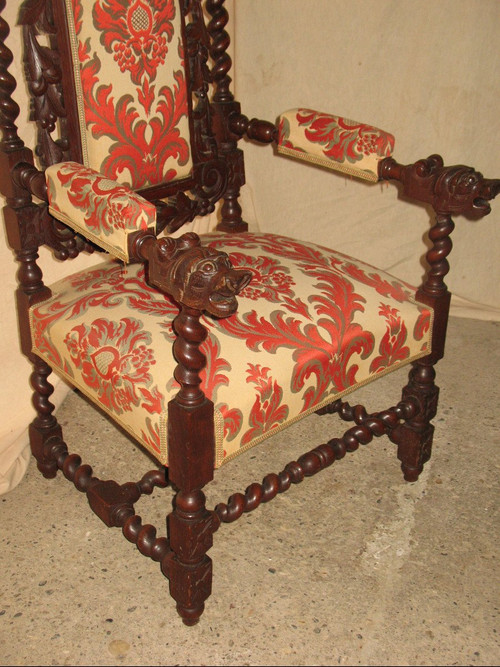 Suite di 6 sedute in stile rinascimentale in rovere intagliato del XIX secolo