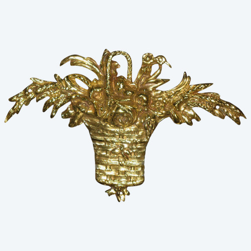 Decorazione in bronzo con cesto fiorito del XIX secolo in stile Luigi XVI