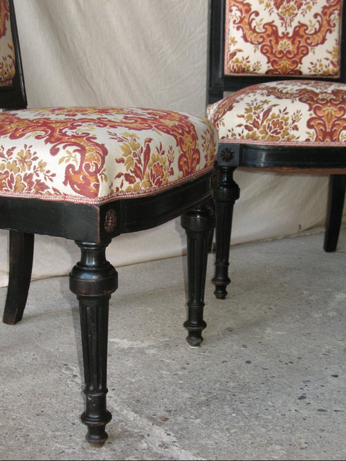 Suite di 6 sedie in mogano, periodo Napoleone III, XIX secolo, stile Luigi XVI