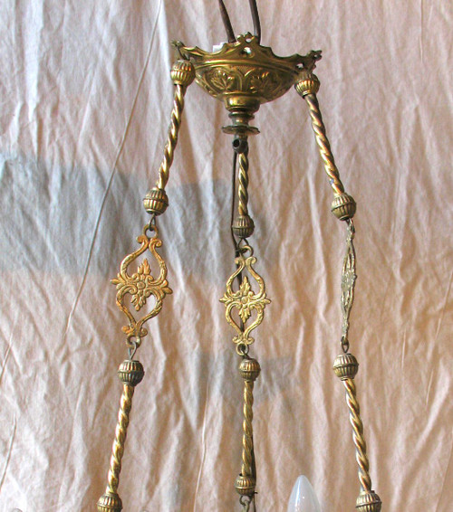 Hanging chandelier in earthenware and gilt bronze with 6 lights 19th century