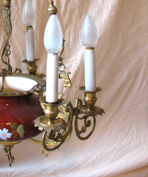 Hanging chandelier in earthenware and gilt bronze with 6 lights 19th century