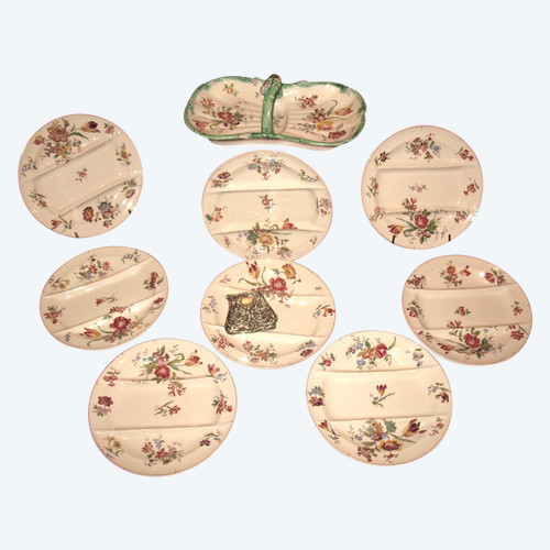 Asparagus service in Longchamp earthenware with Louis XV style floral decoration, 19th century