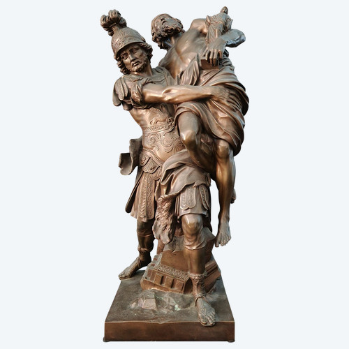 Énée portant Anchise, grand groupe en bronze, fonte Barbedienne. Milieu XIXème siècle. 