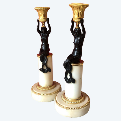 Pair of candleholders with mermaids, circa 1800