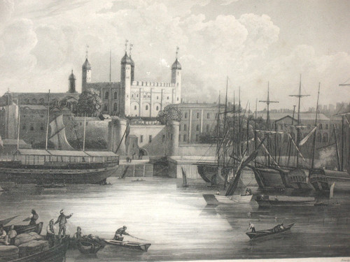 19th century Empire style gilt frame with engraving View of the Tower of London