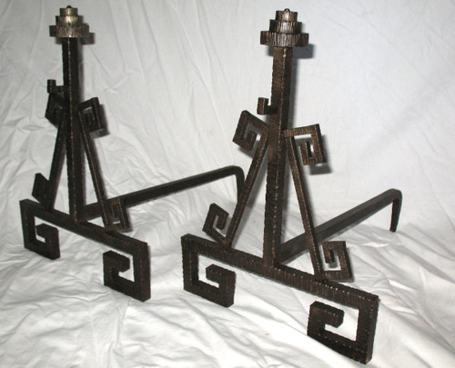 Pair of wrought iron andirons from the Art Deco period