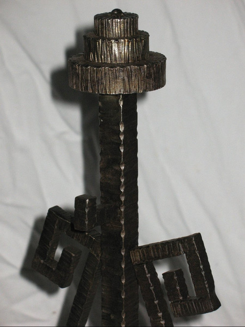 Pair of wrought iron andirons from the Art Deco period