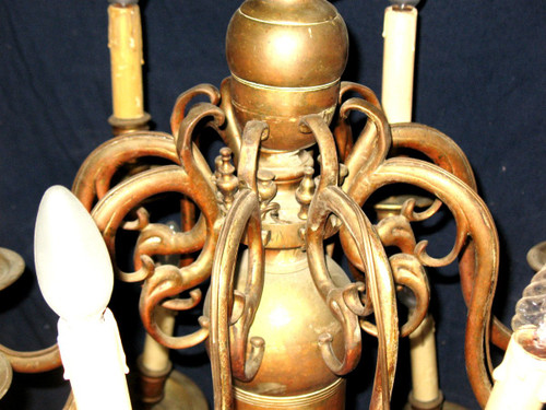 Grande lampadario olandese in bronzo e ottone dell'inizio del XIX secolo con 16 bracci di luce