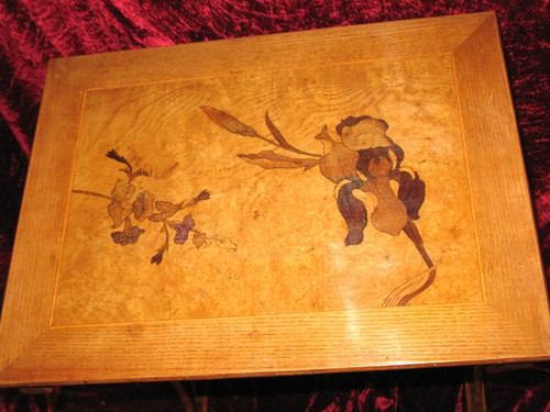 Nesting tables with iris decorations Ecole de Nancy in the taste of Gallé Art Nouveau period