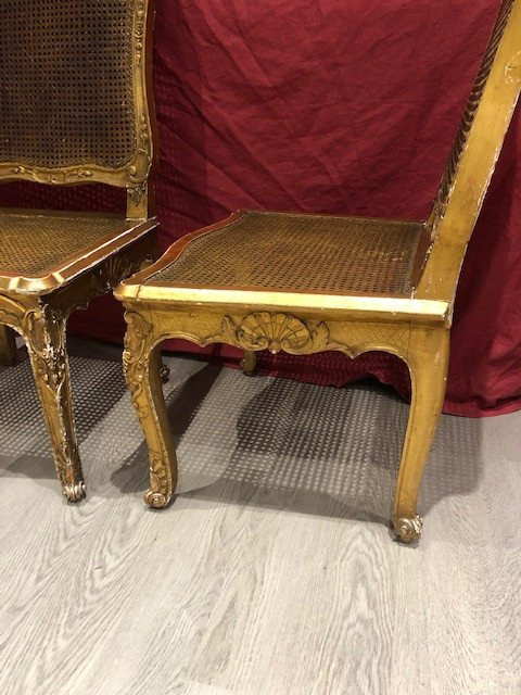 Paire De Chaises Fauteuils Louis XV En Bois Doré Du XIX ème