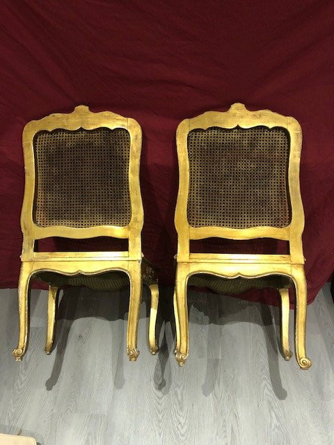 Paire De Chaises Fauteuils Louis XV En Bois Doré Du XIX ème