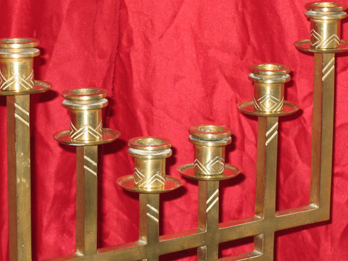 Pair of candlesticks Menora shape in bronze Art Deco period with 6 branches