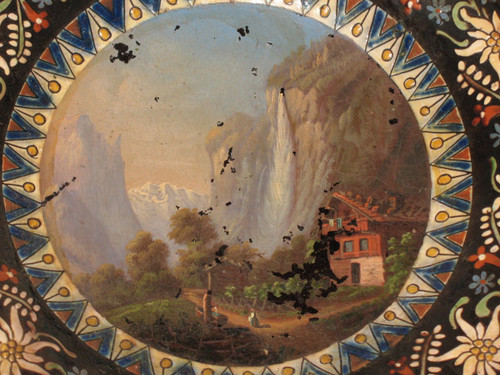 Paire de plats en grès émaillés de Thoune avec vues de Suisse époque 19ème