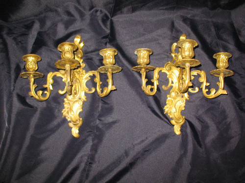 Pair of gilt bronze 3 lights sconces from the 19th century