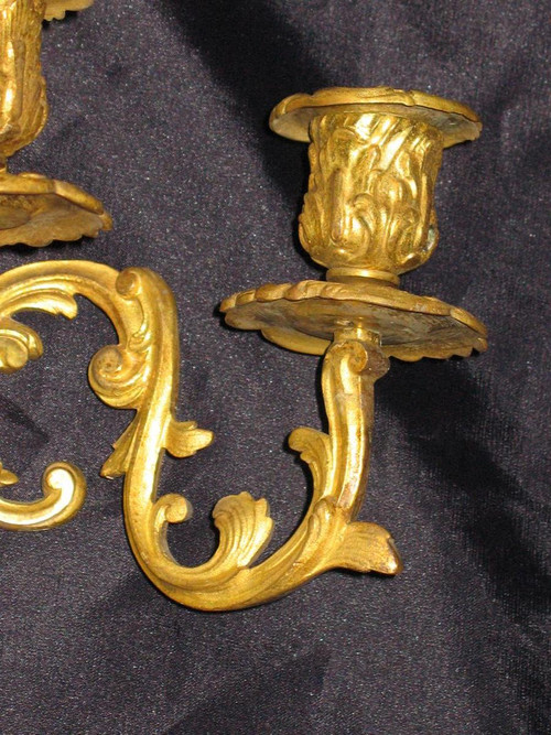 Pair of gilt bronze 3 lights sconces from the 19th century