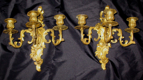 Pair of gilt bronze 3 lights sconces from the 19th century