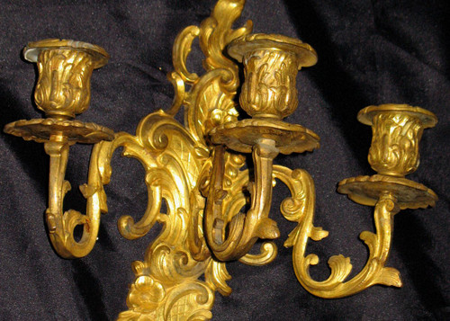 Pair of gilt bronze 3 lights sconces from the 19th century