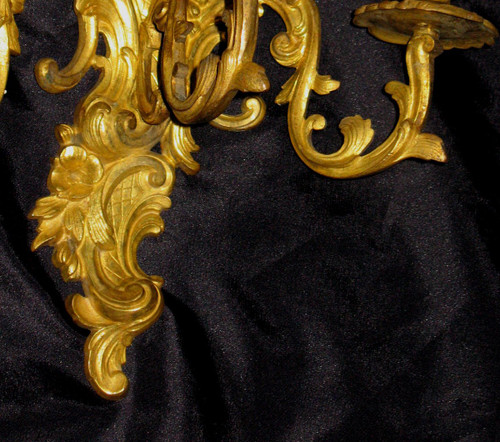 Pair of gilt bronze 3 lights sconces from the 19th century