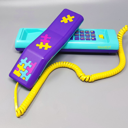 1980 Wunderschöne Swatch Twin Phone "Puzzle" mit der Originalbox. Memphis-Stil