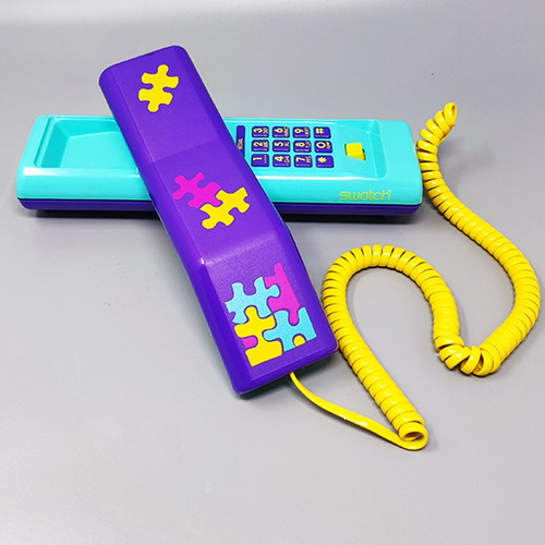 1980 Wunderschöne Swatch Twin Phone "Puzzle" mit der Originalbox. Memphis-Stil