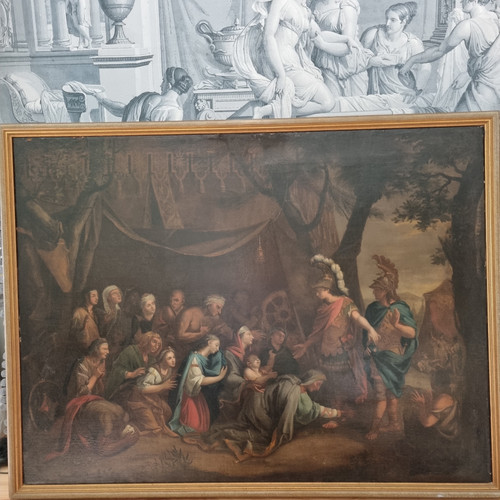 Alexander in the tent of Darius, large 17th-century HST. Follower of Charles le Brun.