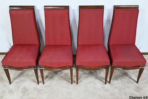 Suite de 8 Chaises en Hêtre Massif, attribuée à J.Leleu, Art Déco – 1940