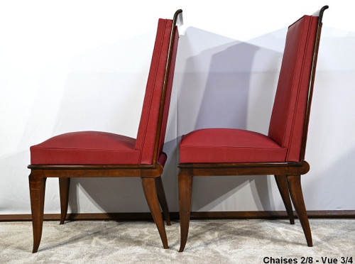 Suite de 8 Chaises en Hêtre Massif, attribuée à J.Leleu, Art Déco – 1940