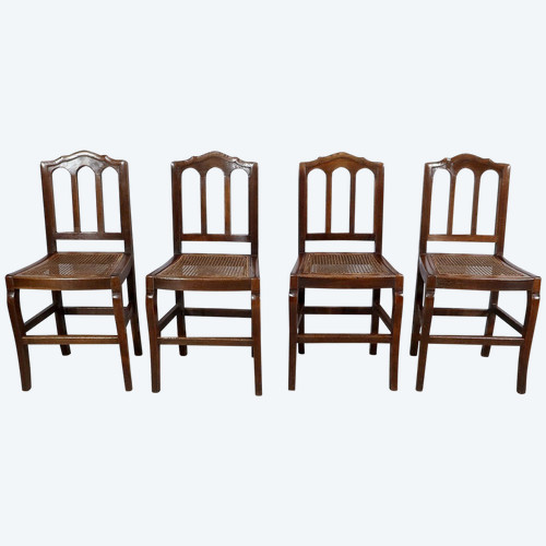 Suite of 4 solid oak chairs - 2nd half 19th century