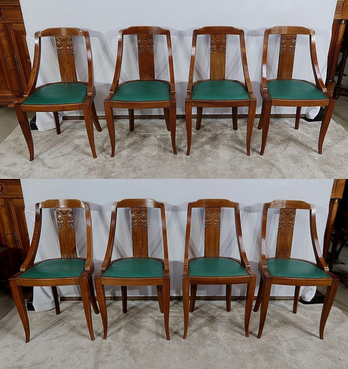 Suite of 8 Solid Walnut Gondola Chairs, Art Deco - 1930