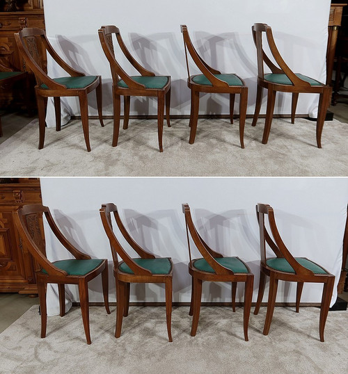Suite of 8 Solid Walnut Gondola Chairs, Art Deco - 1930