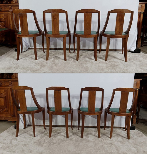 Suite of 8 Solid Walnut Gondola Chairs, Art Deco - 1930
