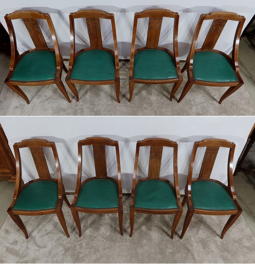 Suite of 8 Solid Walnut Gondola Chairs, Art Deco - 1930