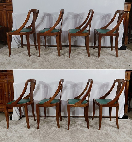 Suite of 8 Solid Walnut Gondola Chairs, Art Deco - 1930