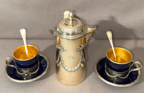 Testa a testa in porcellana blu di Sèvres e argento vermeil, maestro orafo Alexandre Leroy