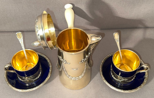 Testa a testa in porcellana blu di Sèvres e argento vermeil, maestro orafo Alexandre Leroy