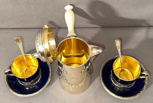 Testa a testa in porcellana blu di Sèvres e argento vermeil, maestro orafo Alexandre Leroy