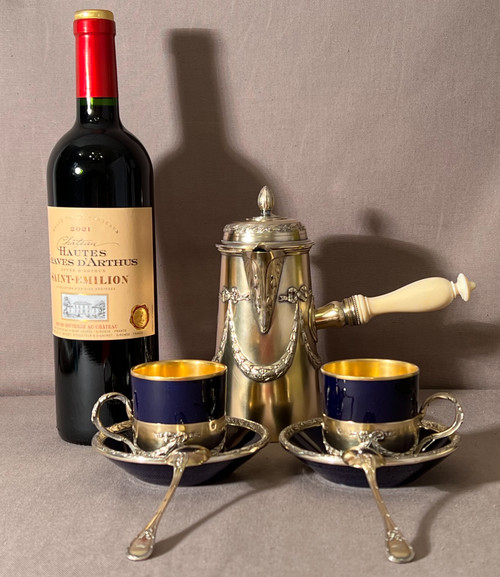 Testa a testa in porcellana blu di Sèvres e argento vermeil, maestro orafo Alexandre Leroy