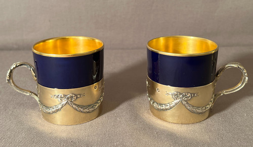 Testa a testa in porcellana blu di Sèvres e argento vermeil, maestro orafo Alexandre Leroy
