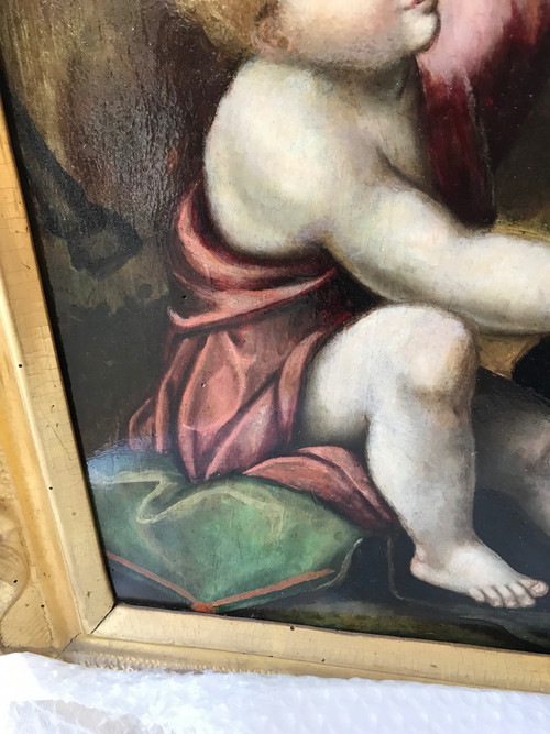 La Sacra Famiglia, in riposo durante la fuga in Egitto