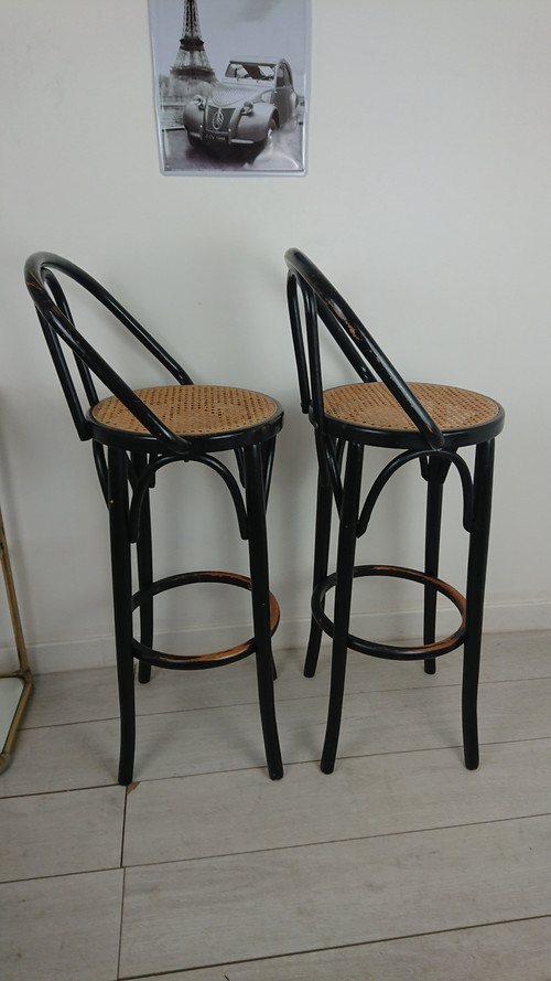 Tabouret de bar noir laqué cannage 