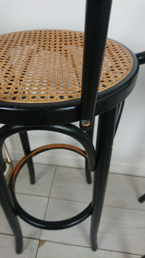 Tabouret de bar noir laqué cannage 