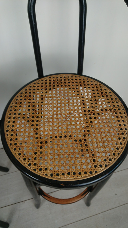 Tabouret de bar noir laqué cannage 