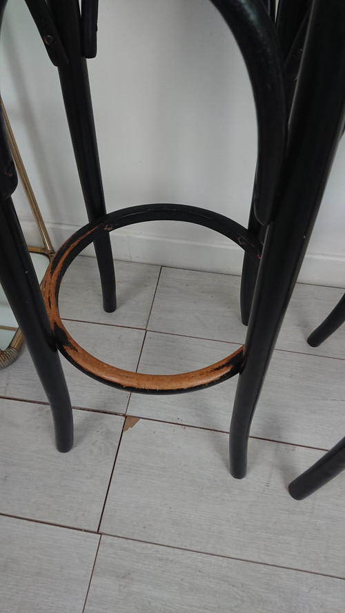 Tabouret de bar noir laqué cannage 