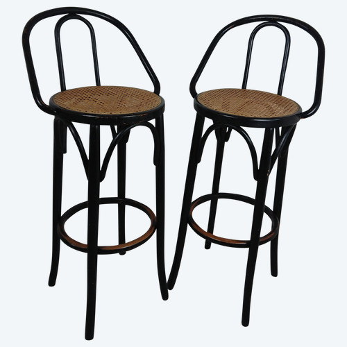 Tabouret de bar noir laqué cannage 