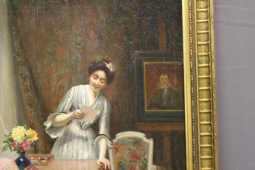 Öl Auf Leinwand Frau Mit Brief Von Alfred Martin Datiert 1904